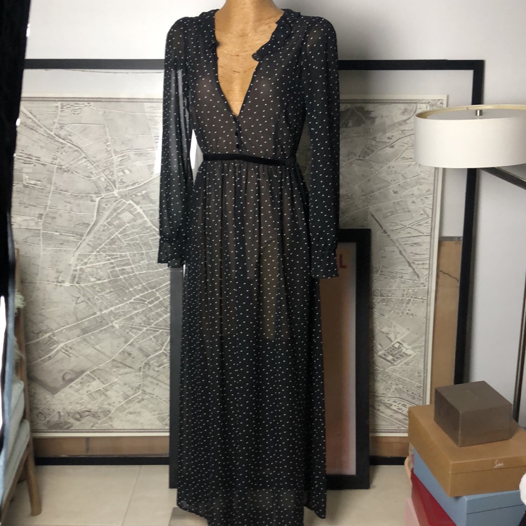For Love & Lemons Elegant Black Sheer Maxi Dress With Bodysuit Size M